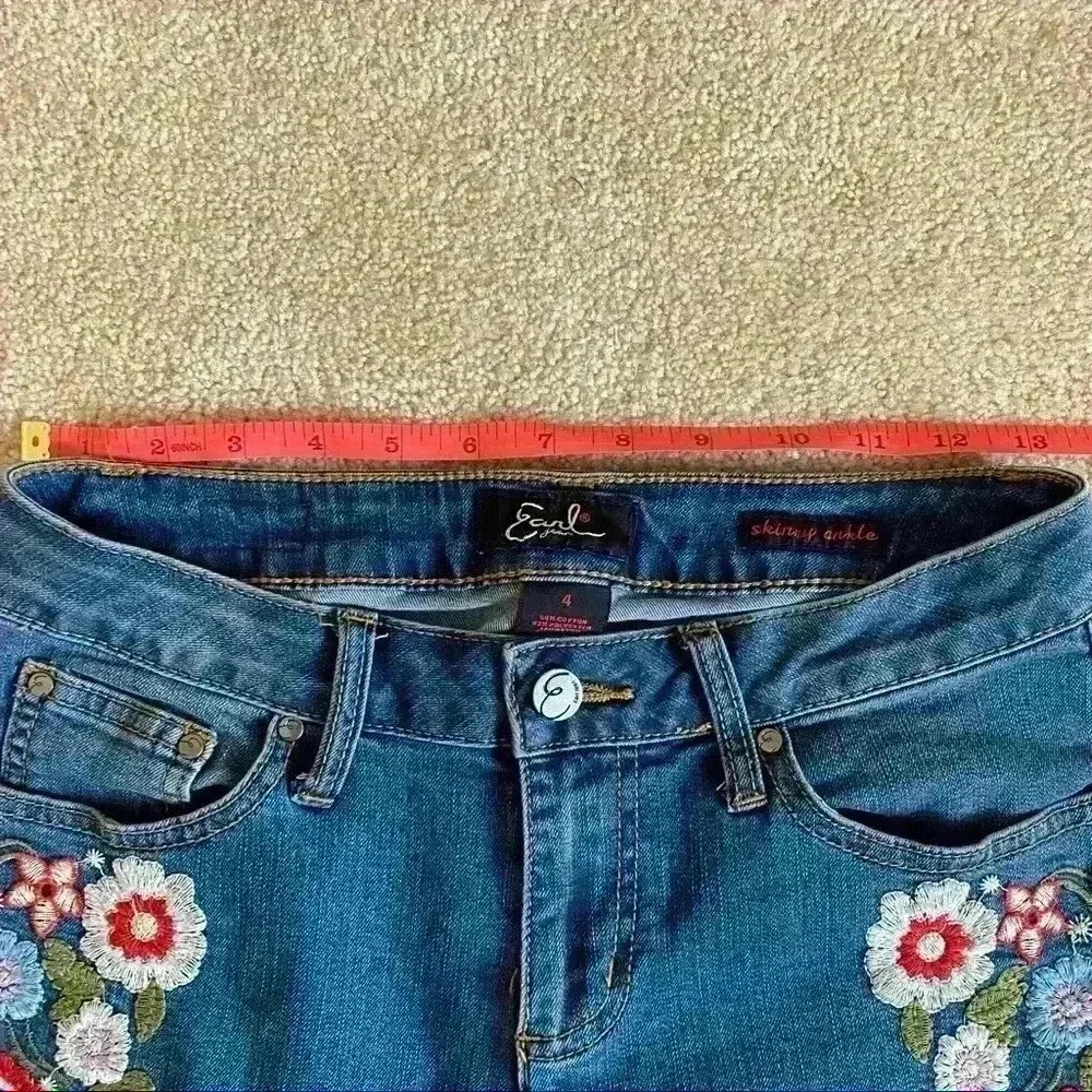 Earl Jeans Embroidered Flower Multicolor Denim Skinny Ankle Jeans 4 - Picture 8 of 13
